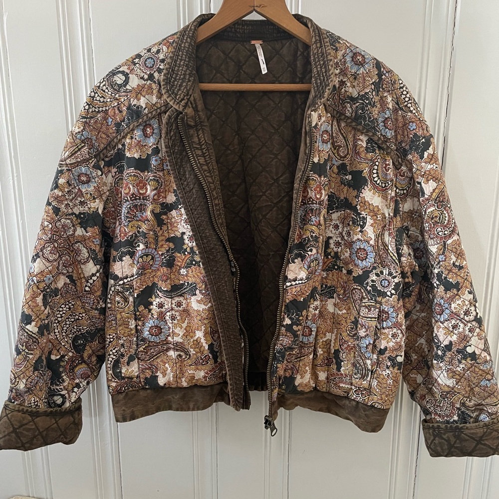Free People Patchwork Bomber Jacket - Brown and C… - image 1